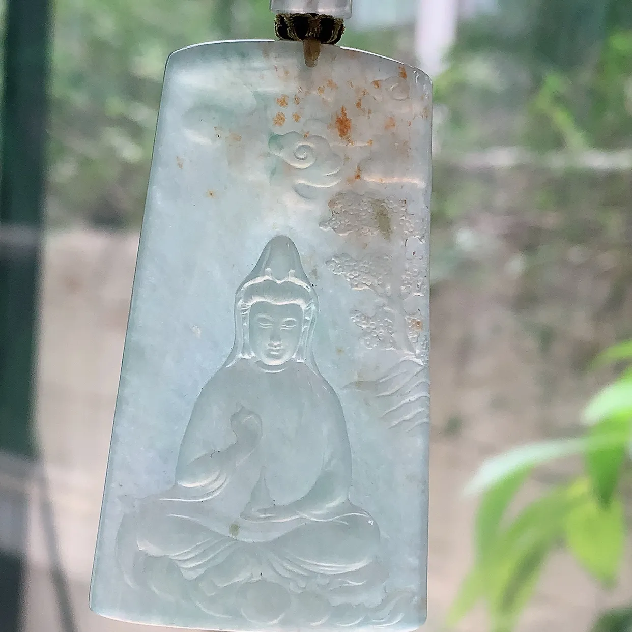 yl自然光65*48*6.3特色天然缅甸翡翠祥云瑞兆素面观音 玉观音玉吊坠 玉挂件