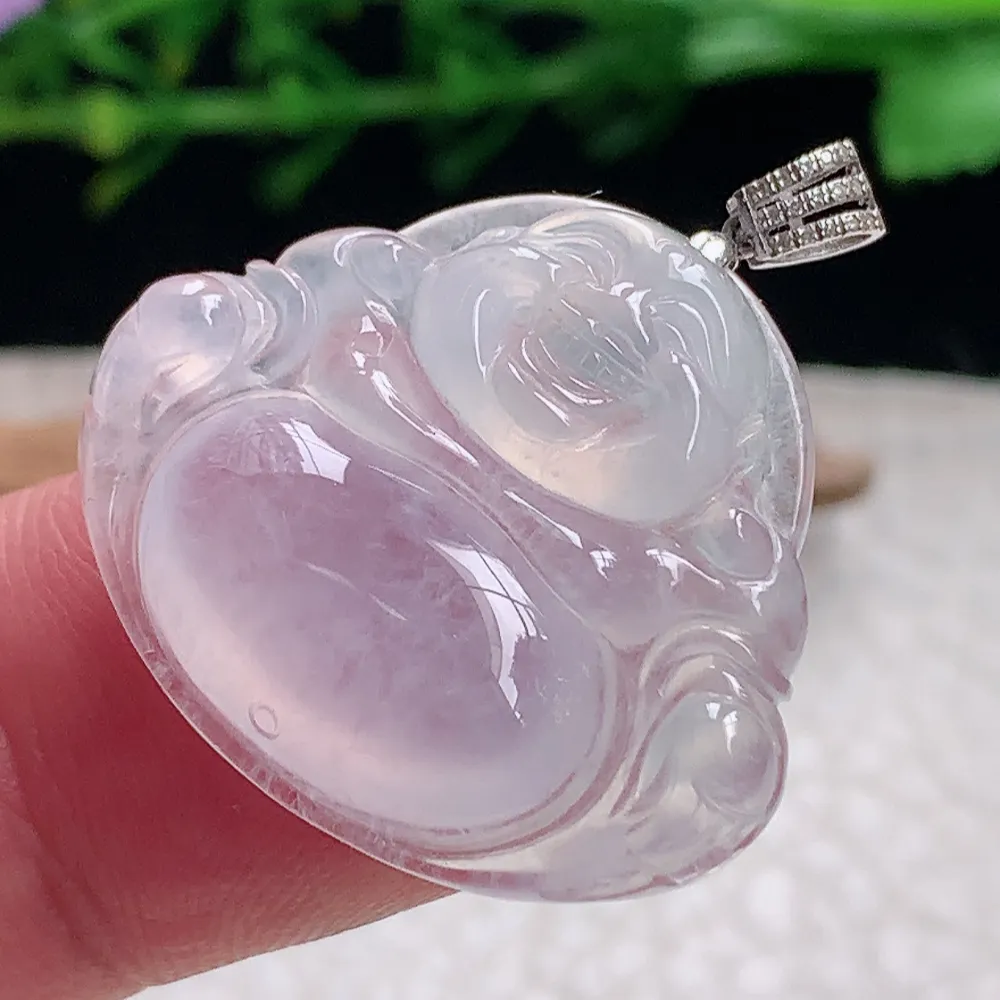 axm自然光24*28*5.7天然缅甸翡翠冰种弥勒佛 佛公玉吊坠 玉挂件