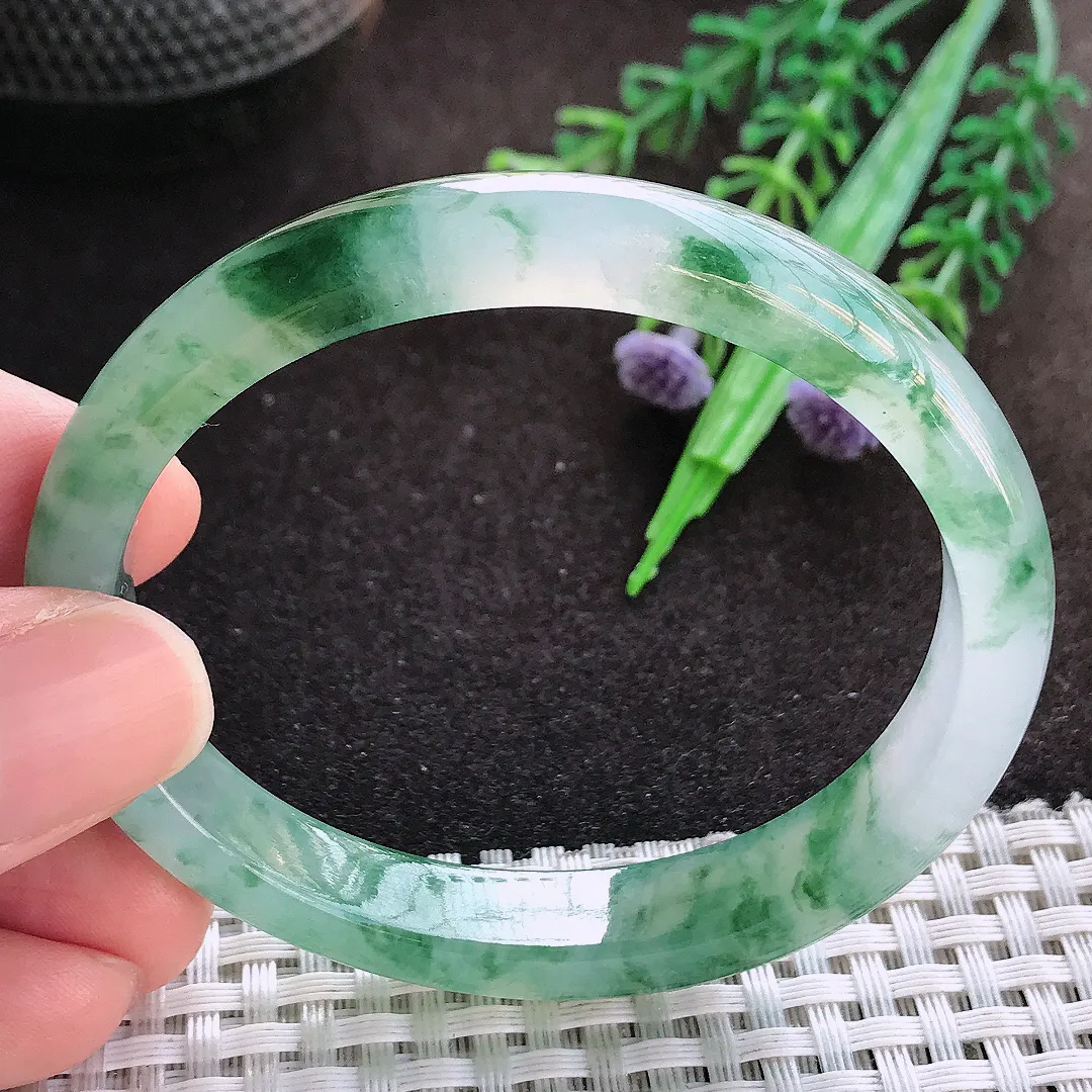 自然光55.5/49.8/10/6.8老坑冰种果冻胶冰飘花贵妃手镯翡翠玉镯美人镯