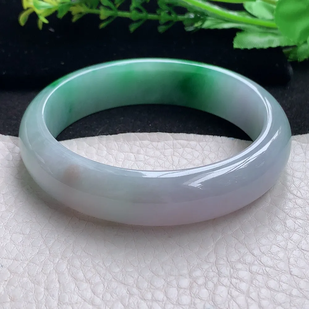 ll自然光59.5*15.2*8轮胎镯 天然缅甸翡翠a货辣绿宽边玉镯子 玉手环