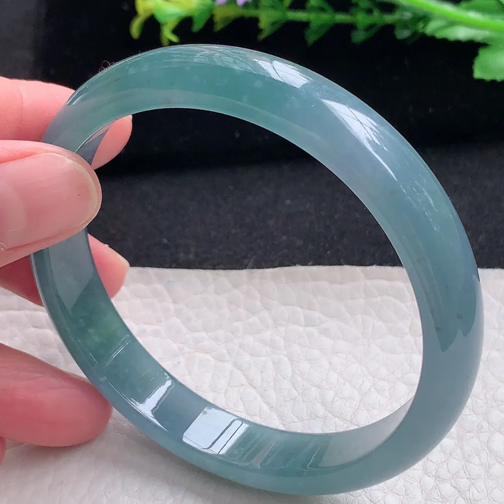 ll大圈口61*11.5*6.3平安镯 天然翡翠a货蓝水宽边玉镯子 玉手环