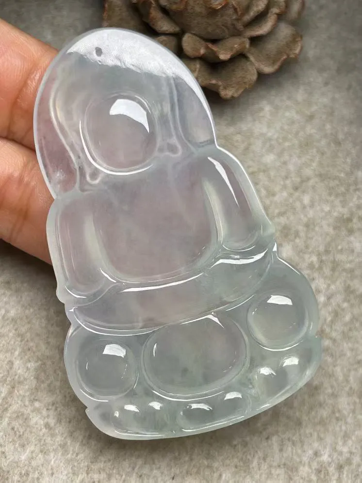 冰种【立体观音】吊坠，种水好，玉质细腻 ，卖相好