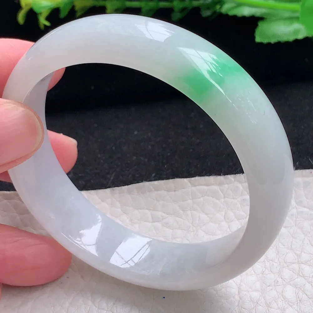 ll自然光55.5*15.2*7.5轮胎镯 天然缅甸翡翠a货黄加绿宽边玉镯子 玉手环