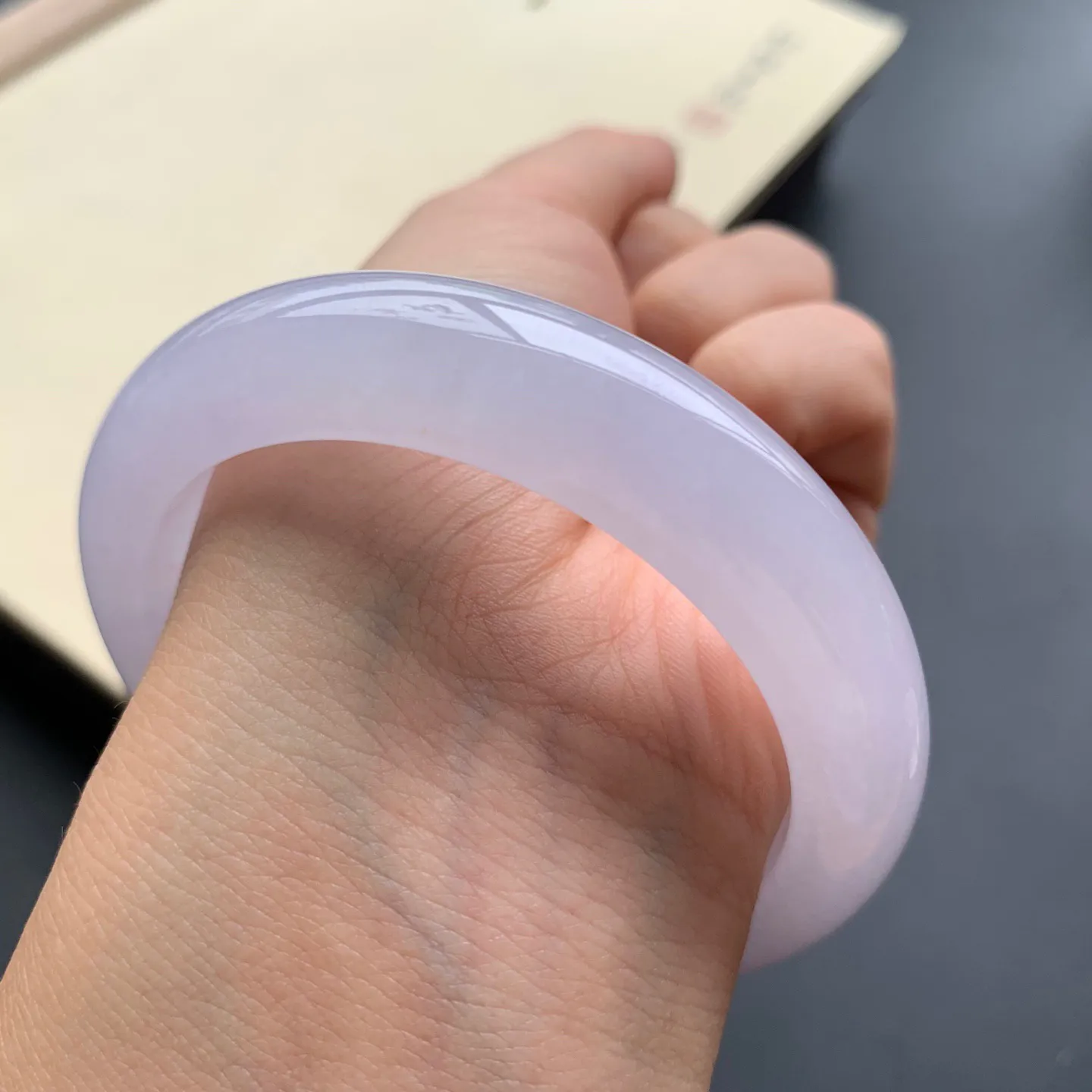 53.3圈口冰种正圈手镯 尺寸：53.3-12.3-8.8，无纹裂，水润光滑，胶感十足