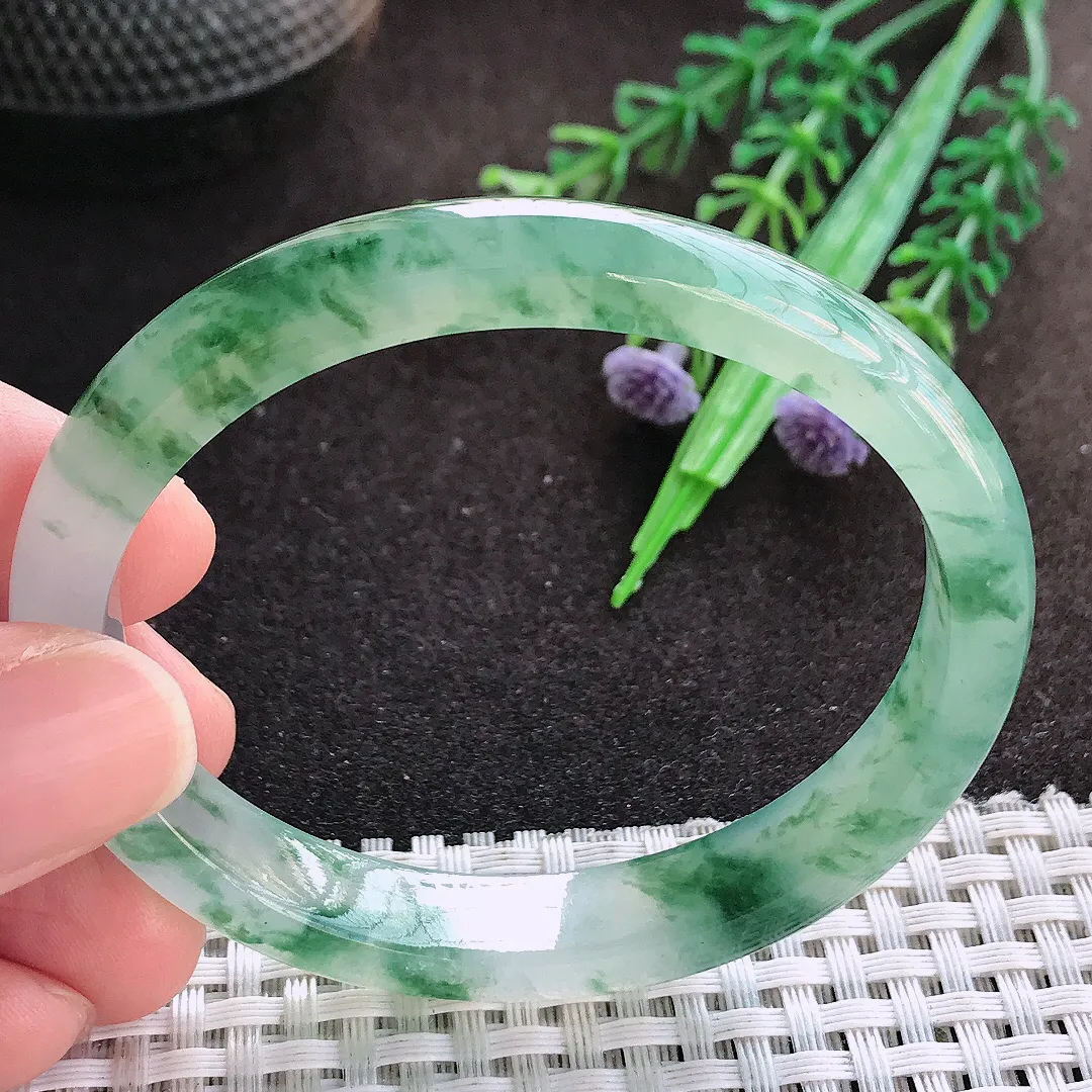 自然光55.5/49.8/10/6.8老坑冰种果冻胶冰飘花贵妃手镯翡翠玉镯美人镯