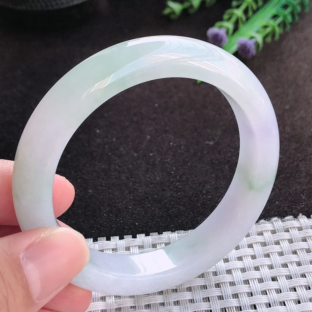 自然光55.5/12/8.6老坑秀气冰润飘花手镯宽边翡翠玉镯美人镯