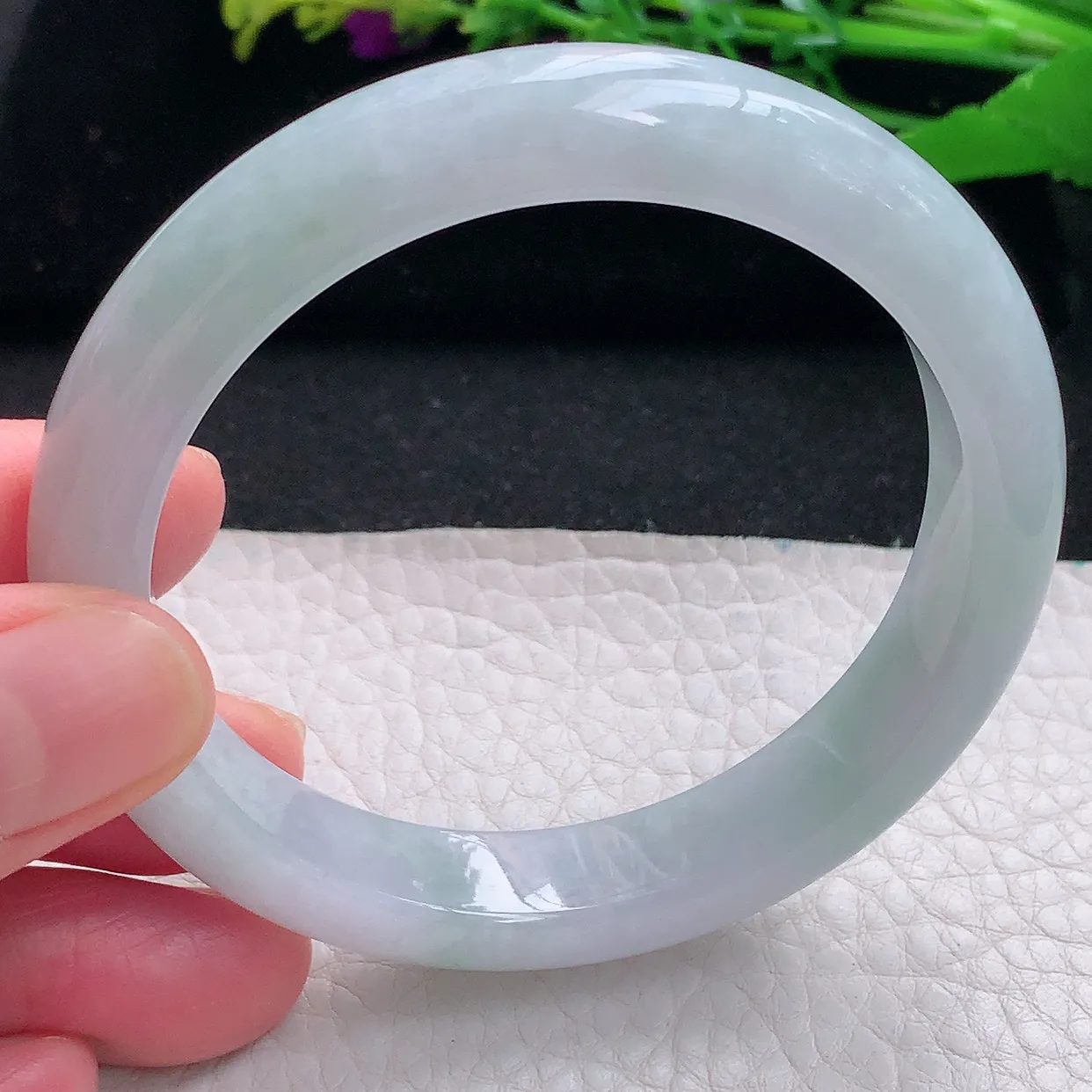 n自然光56.5*11.5*7.8平安镯 天然缅甸翡翠a货清新宽边玉镯子 玉手环