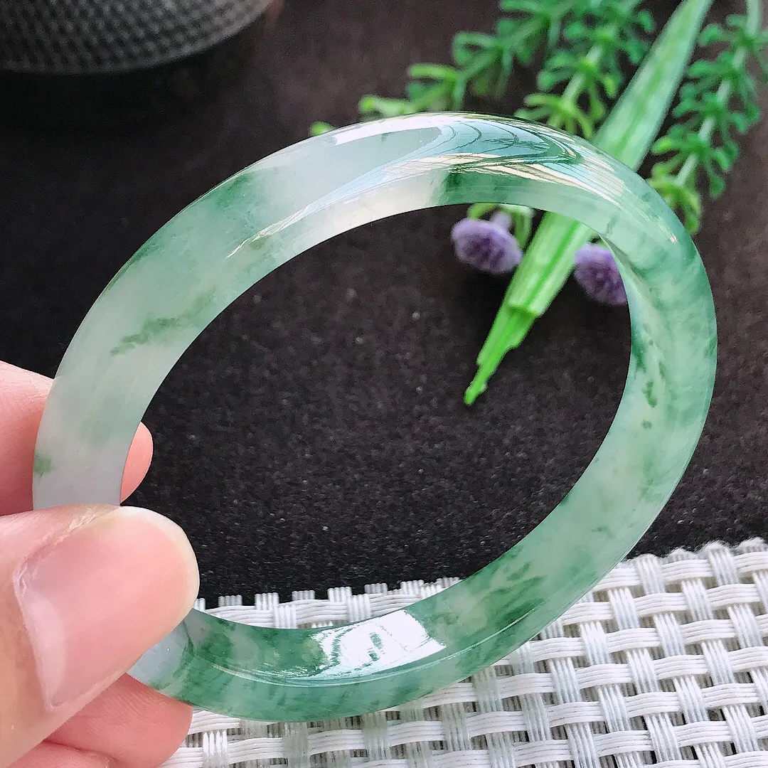 自然光55.5/49.8/10/6.8老坑冰种果冻胶冰飘花贵妃手镯翡翠玉镯美人镯