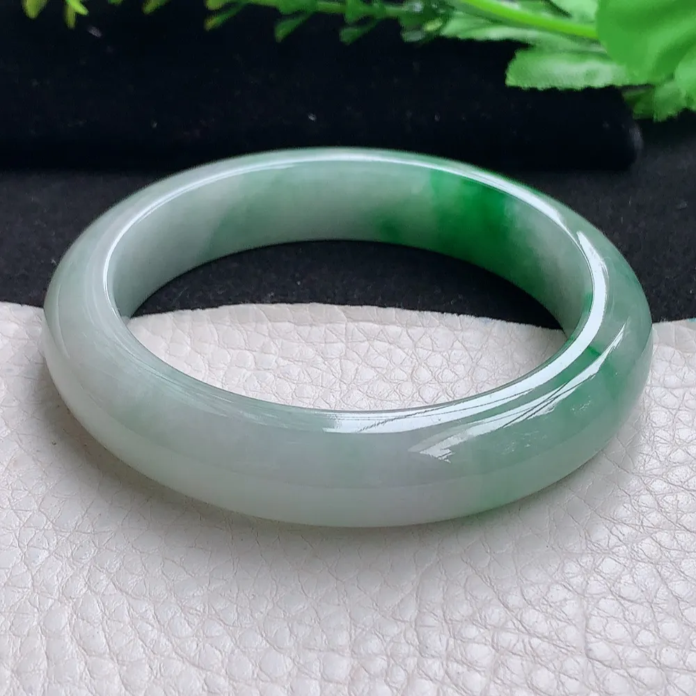 ll自然光56*12.5*8.5平安镯 天然缅甸翡翠a货辣绿宽边玉镯子 玉手环