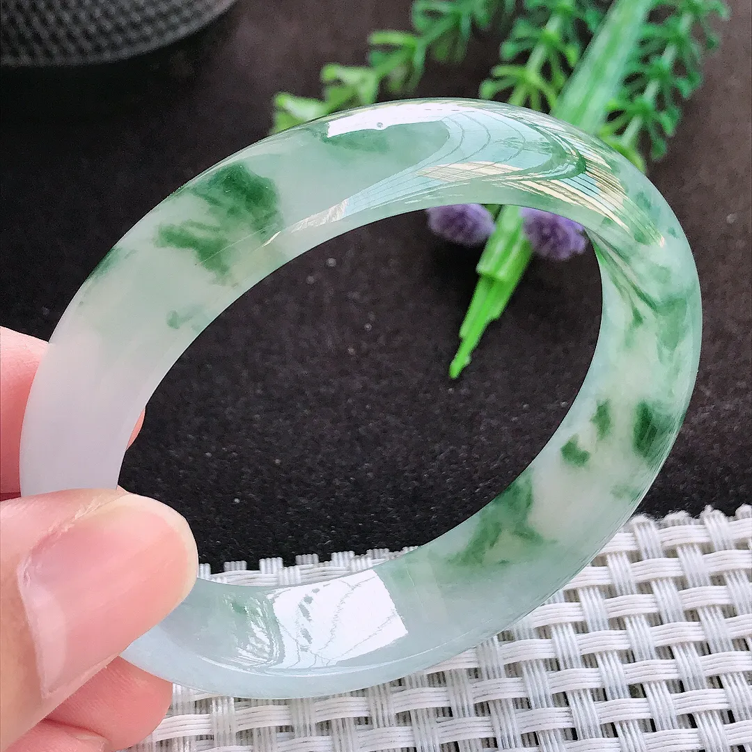 自然光54/47.8/14/7.2老坑冰透果冻胶冰飘花贵妃手镯翡翠玉镯美人镯