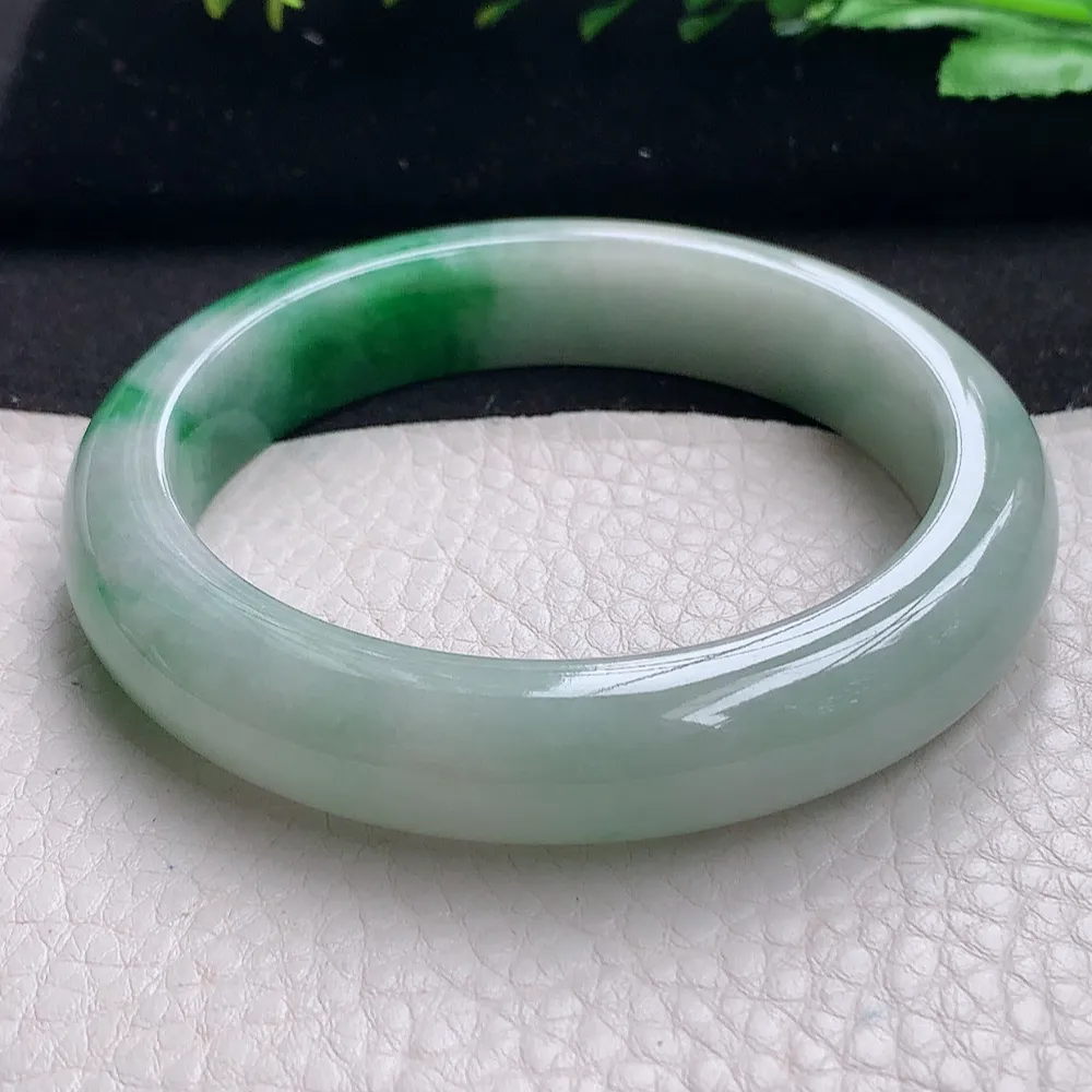 ll自然光59*12.8*9平安镯 天然缅甸翡翠a货辣绿大气宽边玉镯子 玉手环