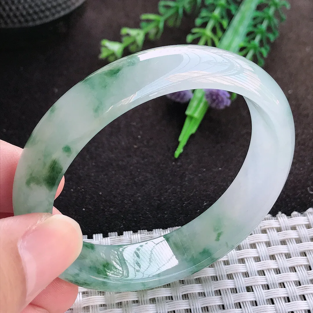 自然光54/47.8/14/7.2老坑冰透果冻胶冰飘花贵妃手镯翡翠玉镯美人镯