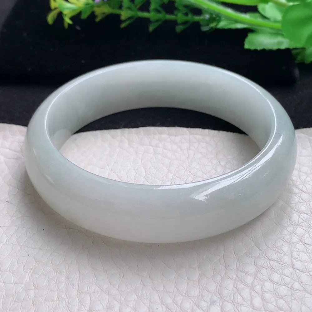 ll大圈口63*17.5*8.2轮胎镯 天然缅甸翡翠a货白月光大气宽边玉镯子 玉手环