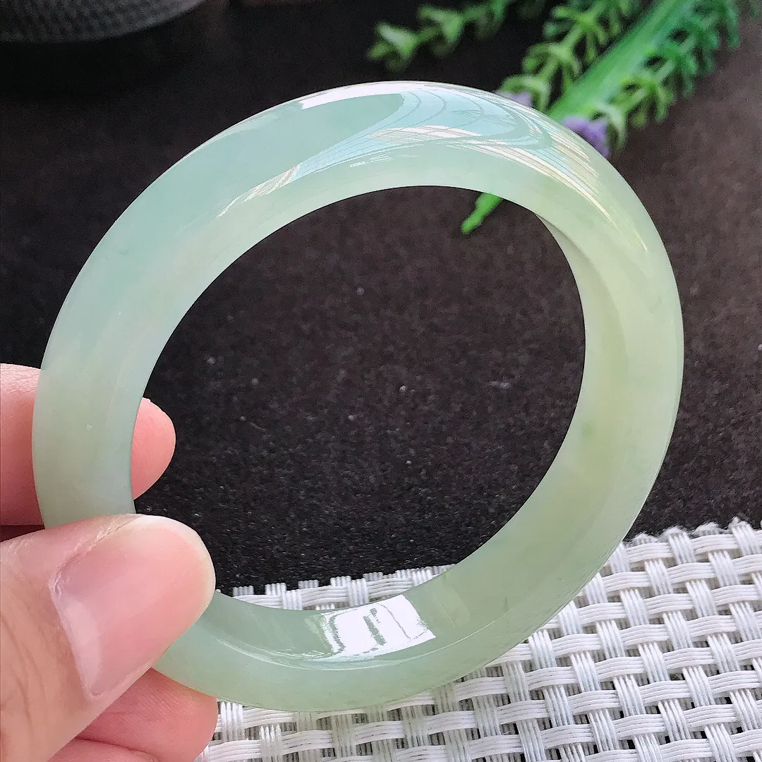 自然光54.5/11.8/8.8老坑冰胶果冻冰黄翡手镯宽边翡翠玉镯美人镯