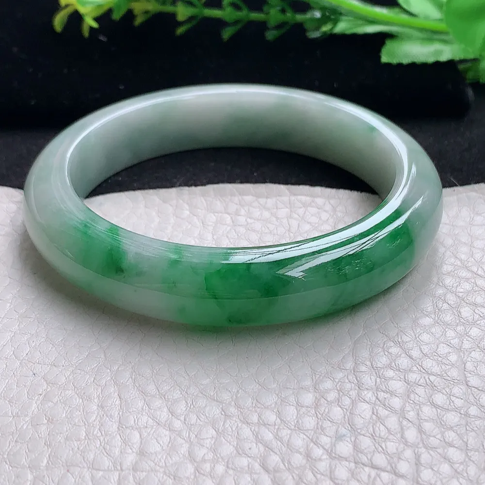 ll自然光59*12.8*9平安镯 天然缅甸翡翠a货辣绿大气宽边玉镯子 玉手环