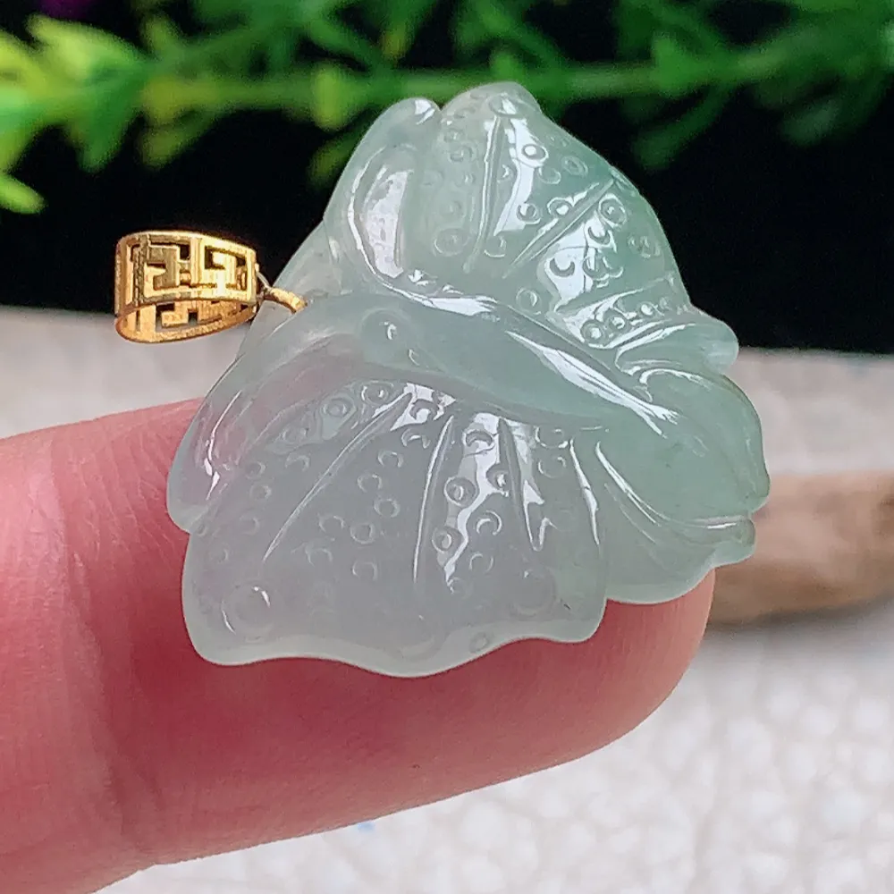 axm自然光22*30.5*7.8天然缅甸翡翠冰飘花蝴蝶 花仙子玉吊坠 玉挂件