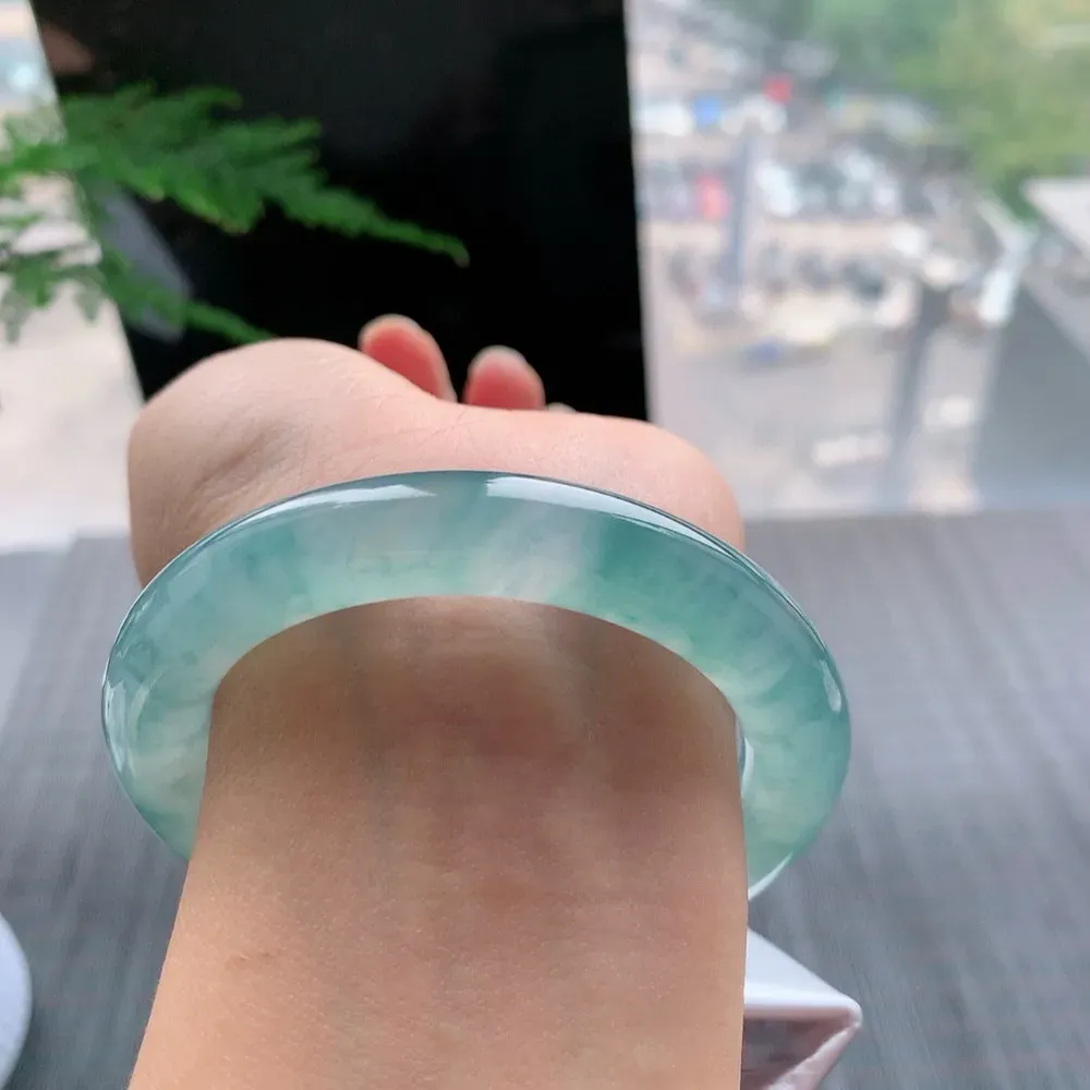 圆条冰玻蓝花 无瑕 尺寸:54.4/10.4 花美 种水好