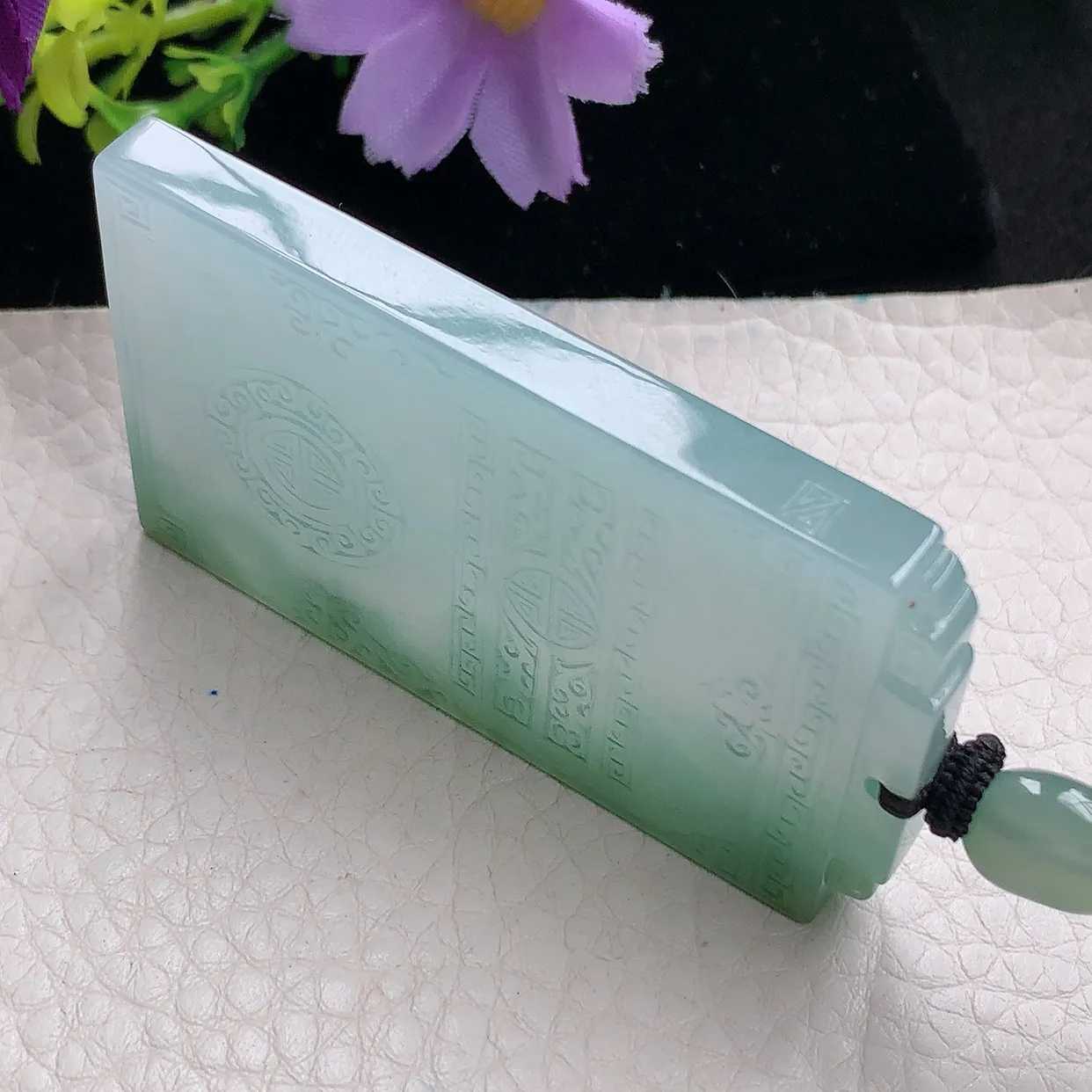 yl自然光65*47.8*6天然缅甸翡翠怀古款平安无事牌玉吊坠 玉挂件