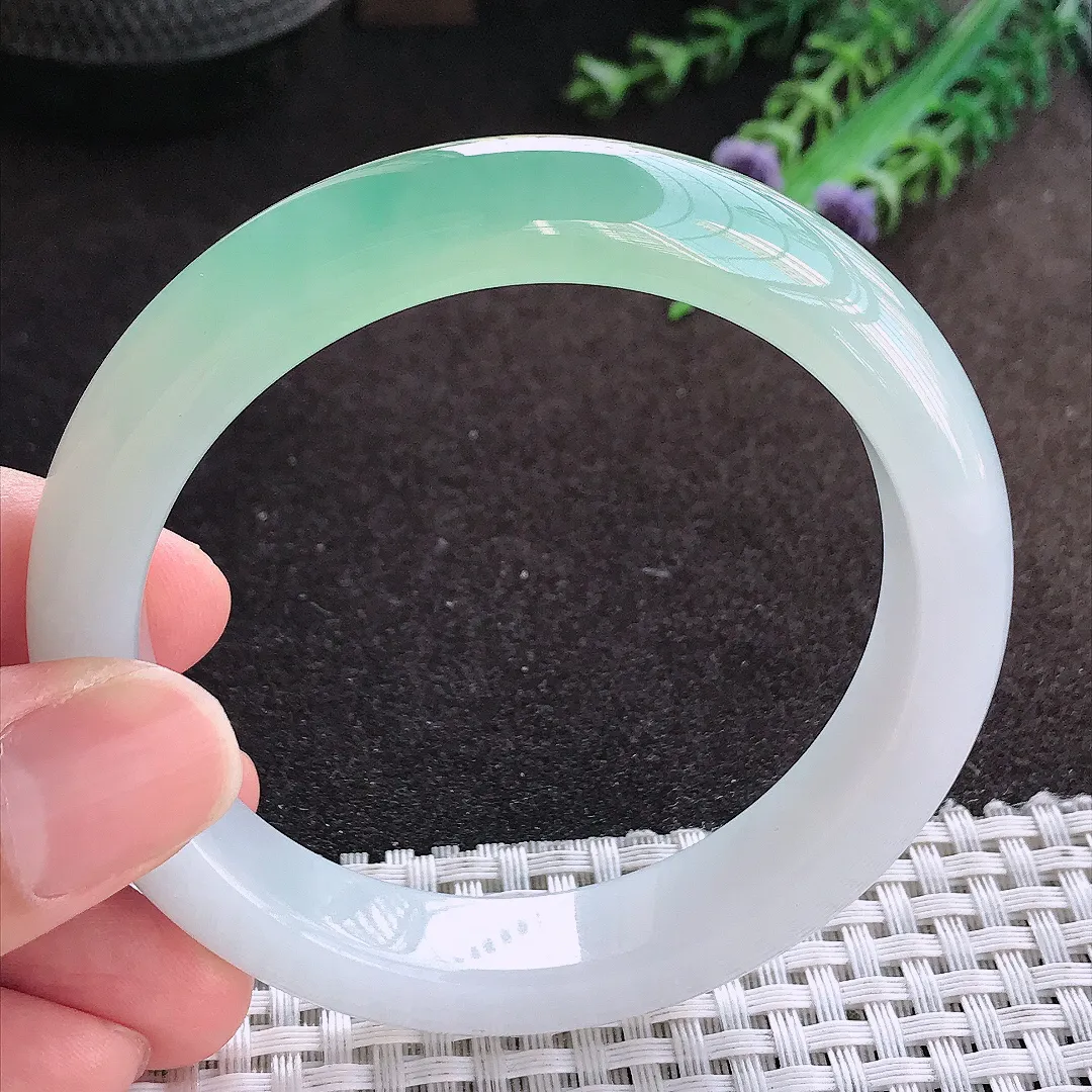 自然光57.5/12.3/8.7老坑冰胶果冻半山半水手镯宽边翡翠玉镯美人镯