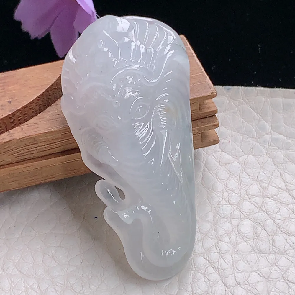 lz自然光52*25.8*11.2天然缅甸翡翠冰种万象更新 翡翠大象玉吊坠 玉挂件