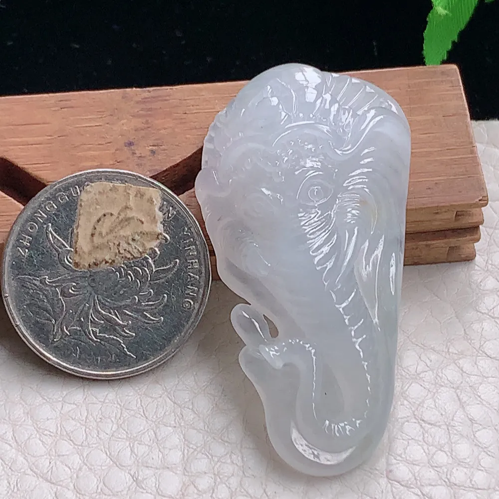 lz自然光52*25.8*11.2天然缅甸翡翠冰种万象更新 翡翠大象玉吊坠 玉挂件