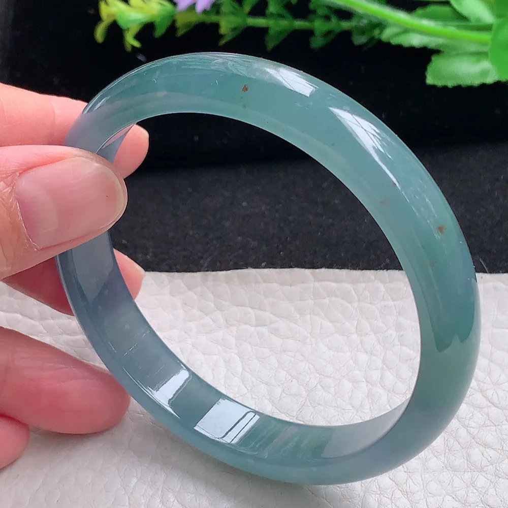 ll大圈口61*11.5*6.3平安镯 天然翡翠a货蓝水宽边玉镯子 玉手环