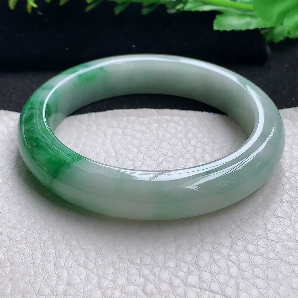 ll自然光59*12.8*9平安镯 天然缅甸翡翠a货辣绿大气宽边玉镯子 玉手环