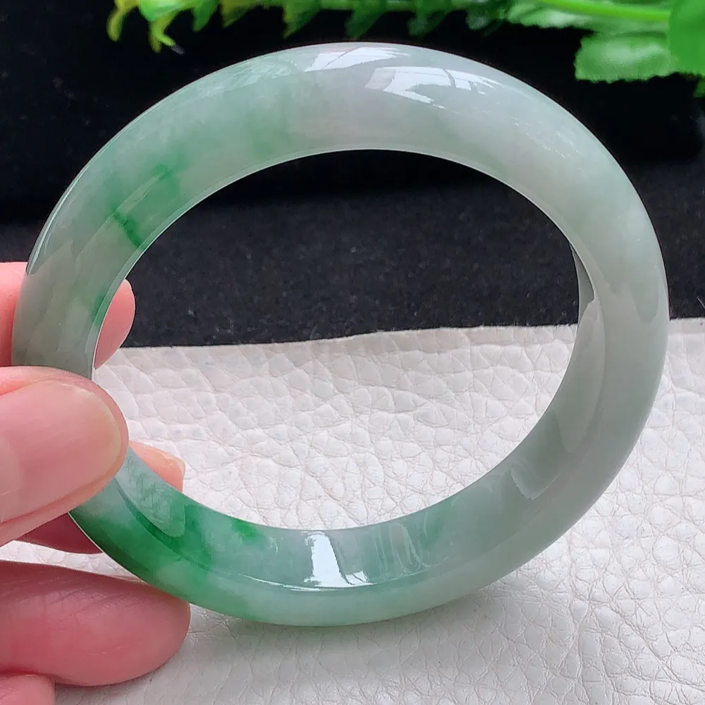 ll自然光56*12.5*8.5平安镯 天然缅甸翡翠a货辣绿宽边玉镯子 玉手环