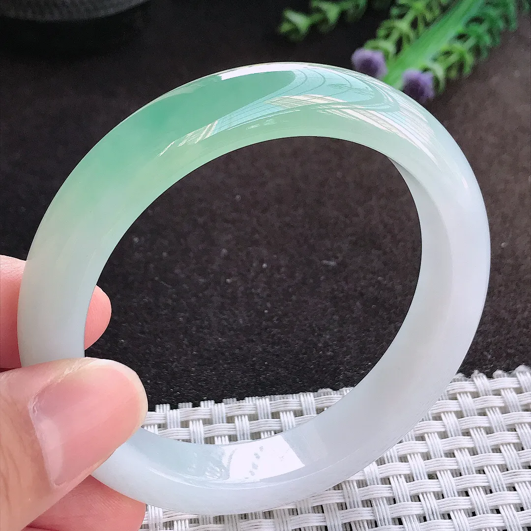 自然光57.5/12.3/8.7老坑冰胶果冻半山半水手镯宽边翡翠玉镯美人镯