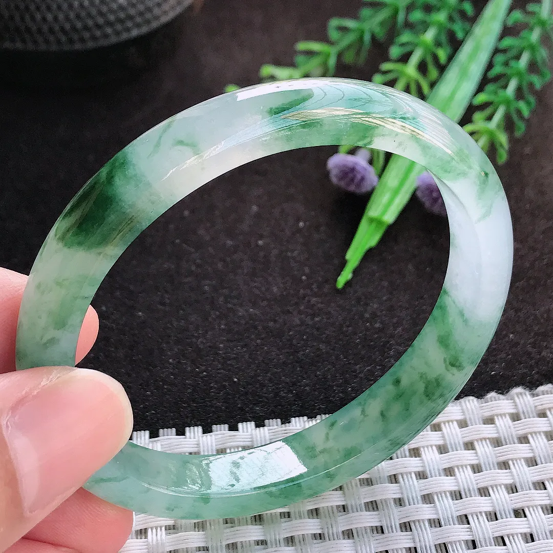 自然光55.5/49.8/10/6.8老坑冰种果冻胶冰飘花贵妃手镯翡翠玉镯美人镯