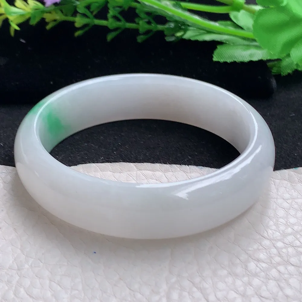 ll自然光55.5*15.2*7.5轮胎镯 天然缅甸翡翠a货黄加绿宽边玉镯子 玉手环