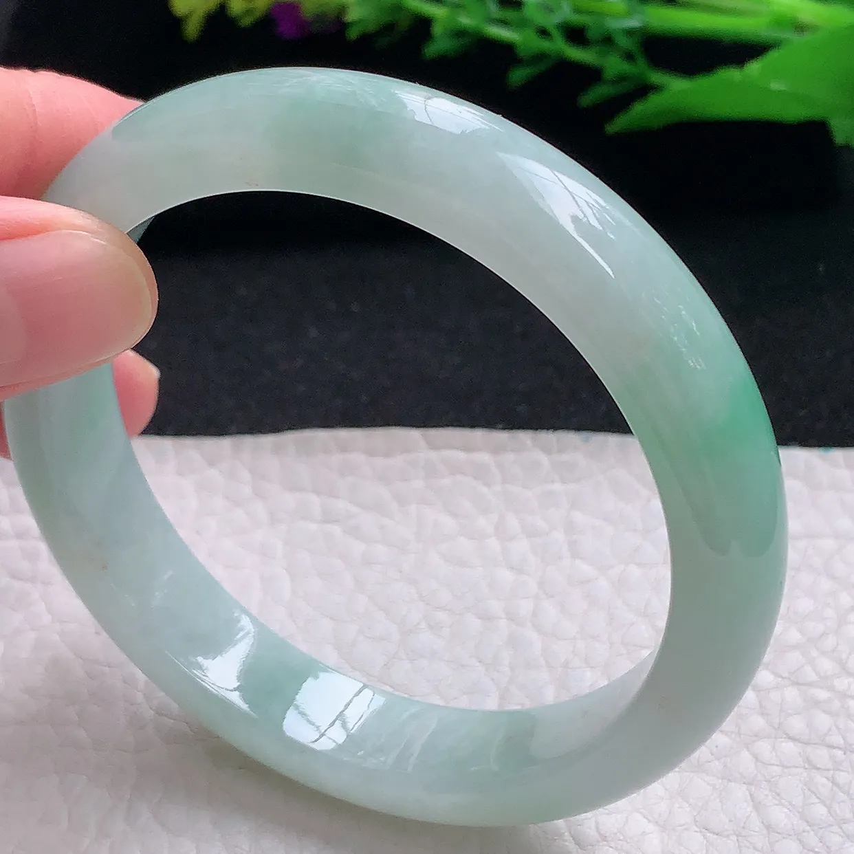 xx自然光57.5*12*7.8平安镯 天然缅甸翡翠a货冰飘绿宽边玉镯子 玉手环