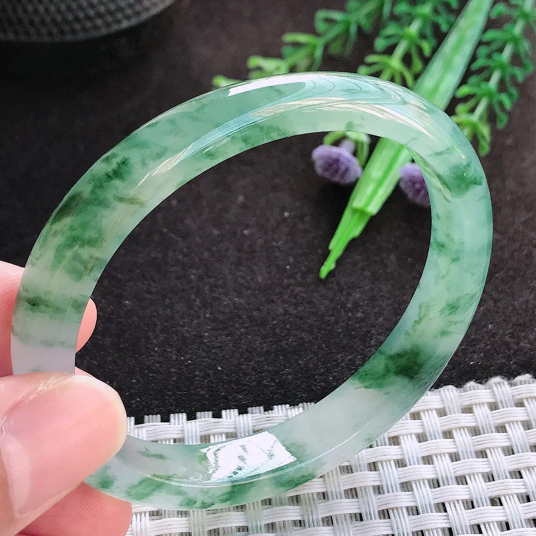 自然光55.5/49.8/10/6.8老坑冰种果冻胶冰飘花贵妃手镯翡翠玉镯美人镯