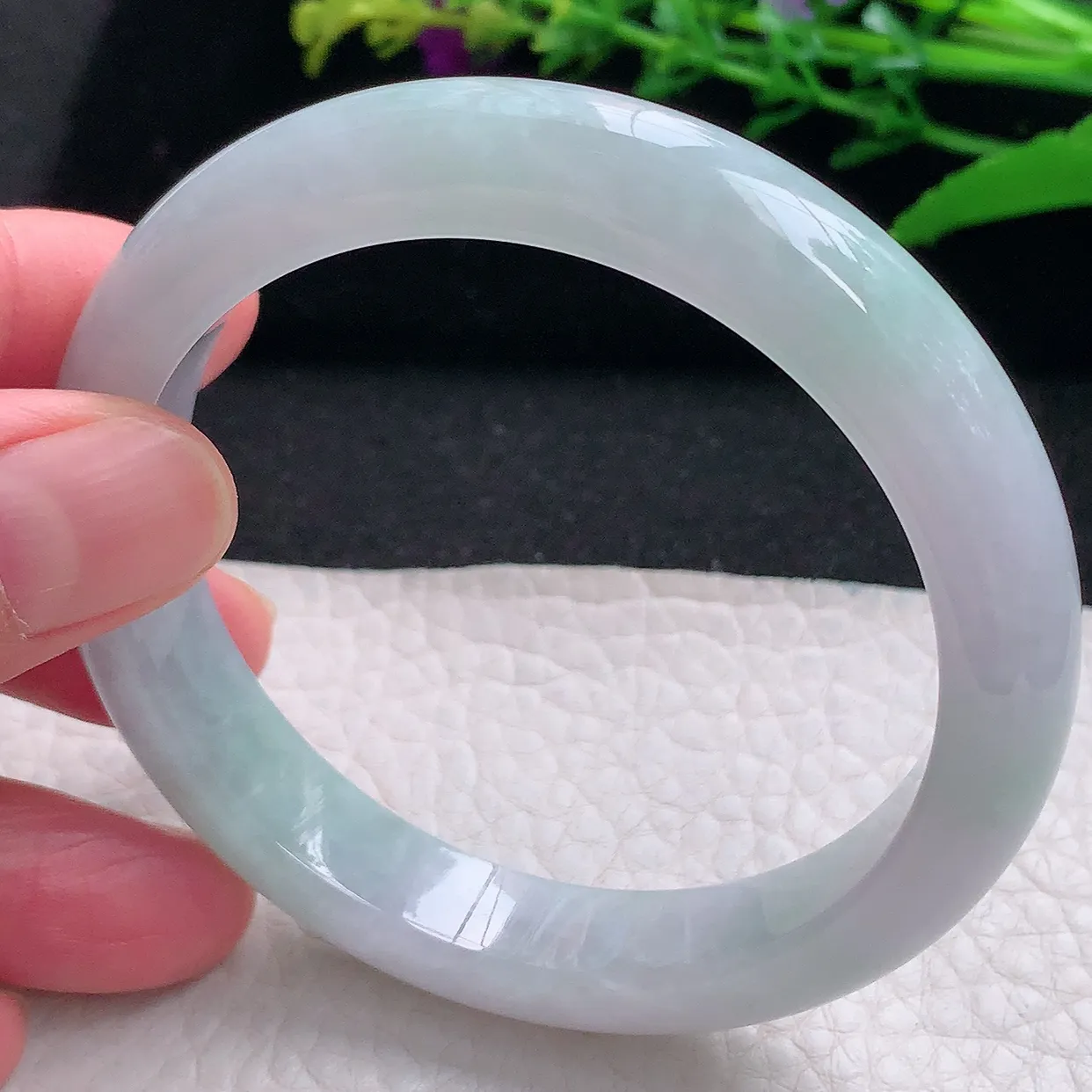 n自然光56.5*11.5*7.8平安镯 天然缅甸翡翠a货清新宽边玉镯子 玉手环