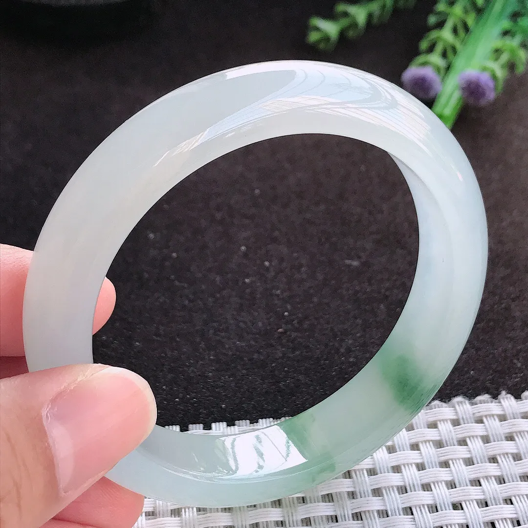 自然光56/12.9/8.3老坑冰透果冻胶冰飘花手镯宽边翡翠玉镯美人镯