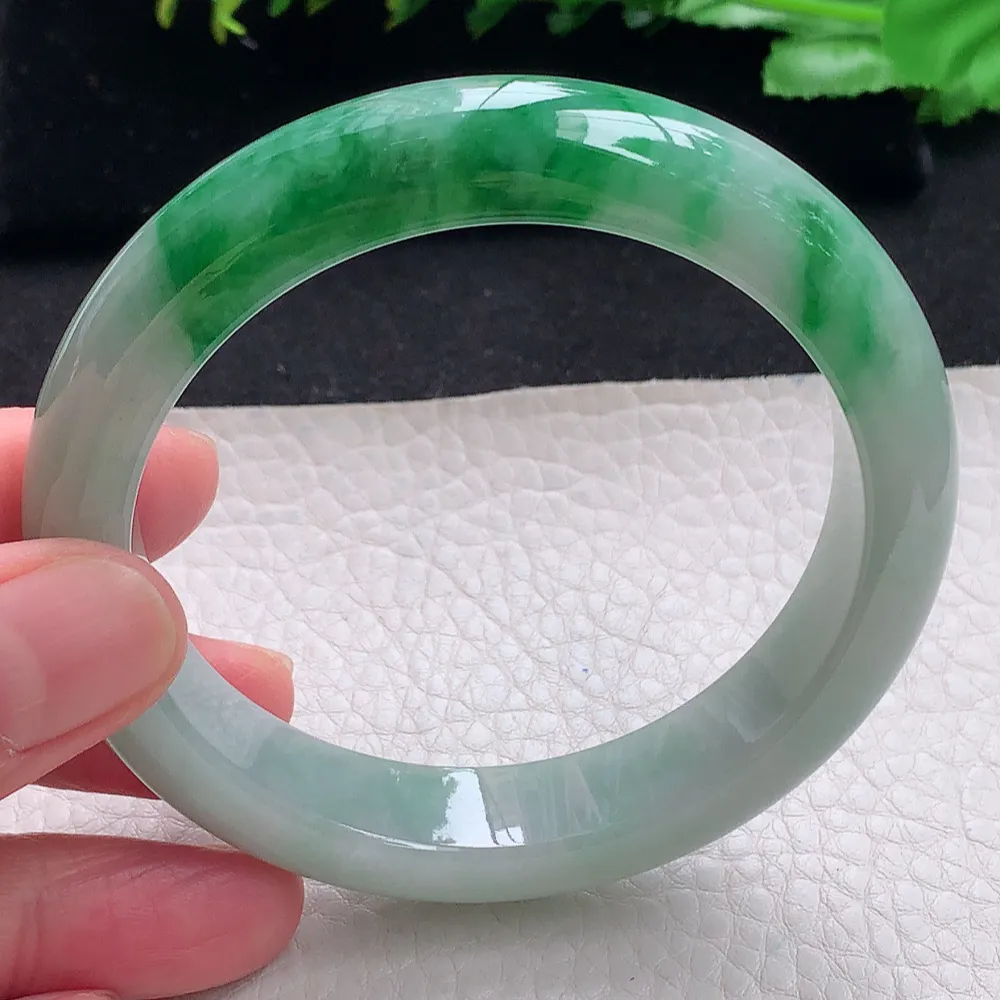 ll自然光59*12.8*9平安镯 天然缅甸翡翠a货辣绿大气宽边玉镯子 玉手环