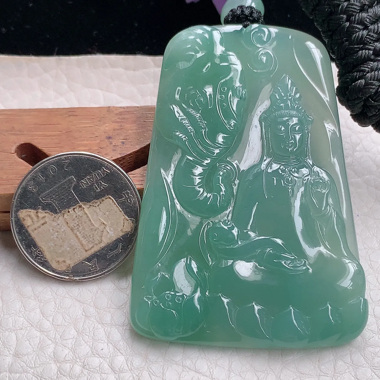 yl自然光63*43.6*5.7天然缅甸翡翠冰晴普贤菩萨 玉观音玉吊坠 玉挂件