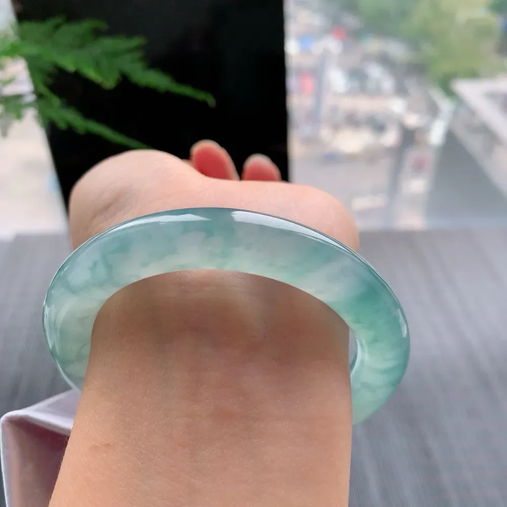 圆条冰玻蓝花 无瑕 尺寸:54.4/10.4 花美 种水好