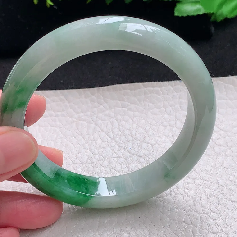 ll自然光59*12.8*9平安镯 天然缅甸翡翠a货辣绿大气宽边玉镯子 玉手环