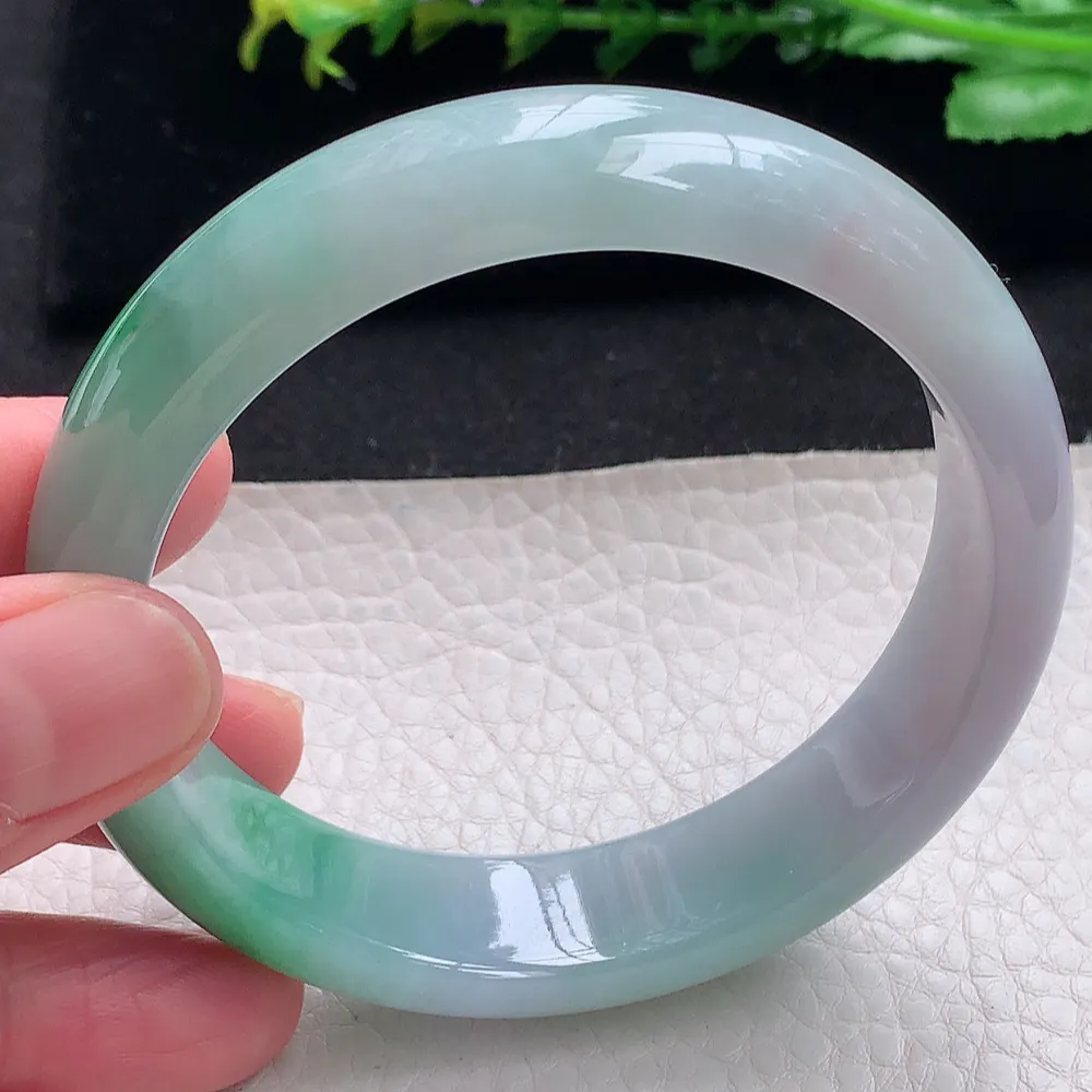 ll自然光59.5*15.2*8轮胎镯 天然缅甸翡翠a货辣绿宽边玉镯子 玉手环