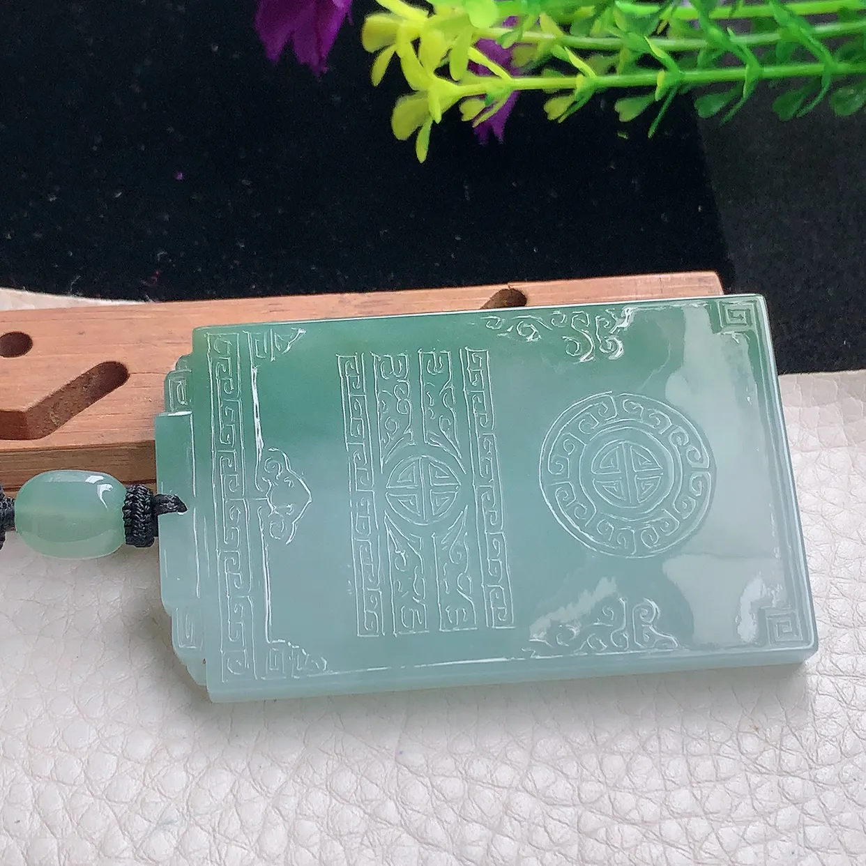 yl自然光65*47.8*6天然缅甸翡翠怀古款平安无事牌玉吊坠 玉挂件