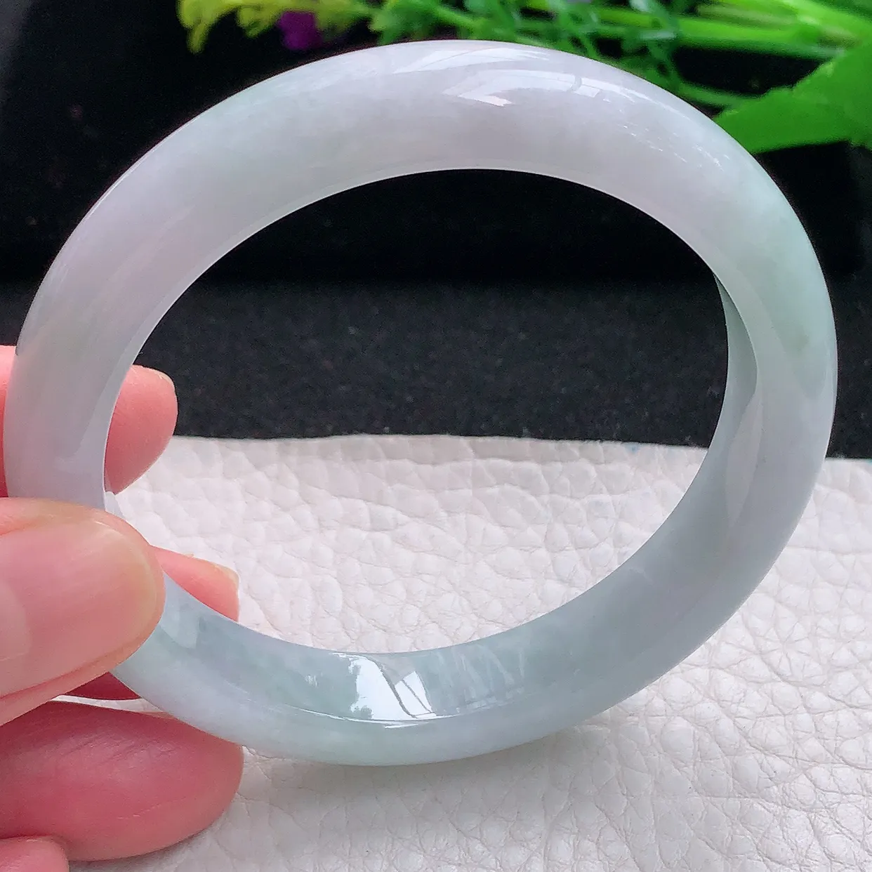 n自然光56.5*11.5*7.8平安镯 天然缅甸翡翠a货清新宽边玉镯子 玉手环