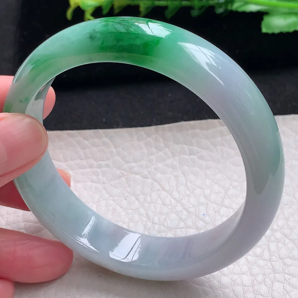 ll自然光59.5*15.2*8轮胎镯 天然缅甸翡翠a货辣绿宽边玉镯子 玉手环