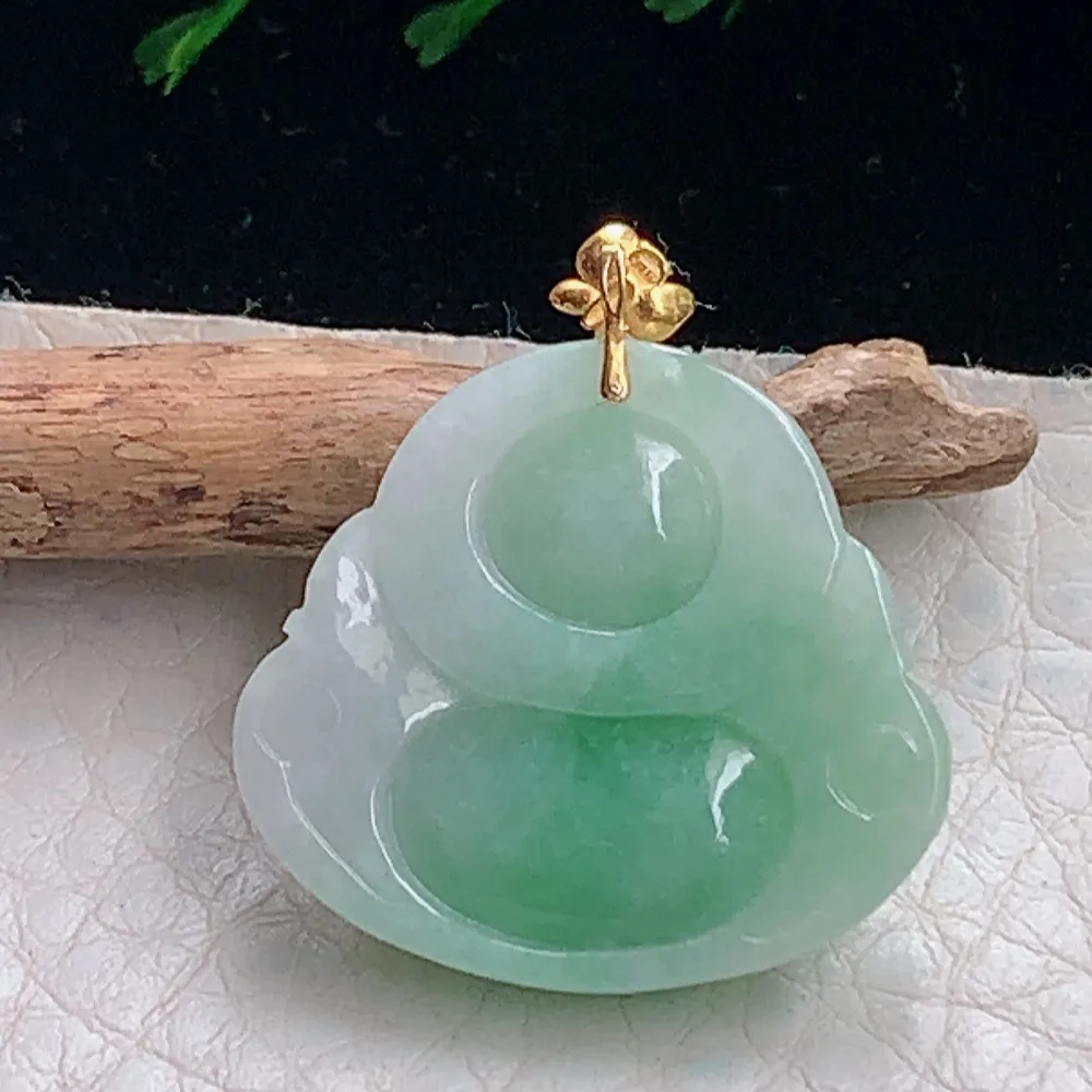 axm自然光23*28*6.8天然缅甸翡翠a货飘阳绿佛公 弥勒佛玉坠 玉挂件