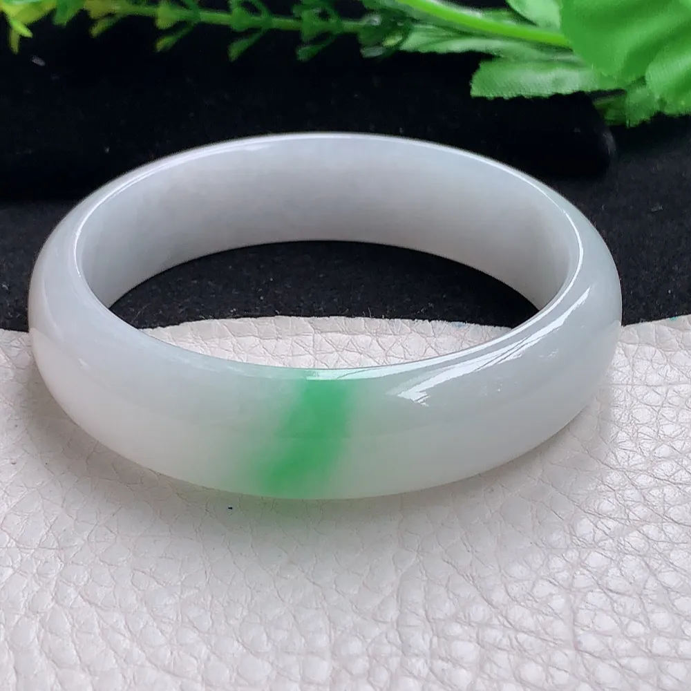 ll自然光55.5*15.2*7.5轮胎镯 天然缅甸翡翠a货黄加绿宽边玉镯子 玉手环