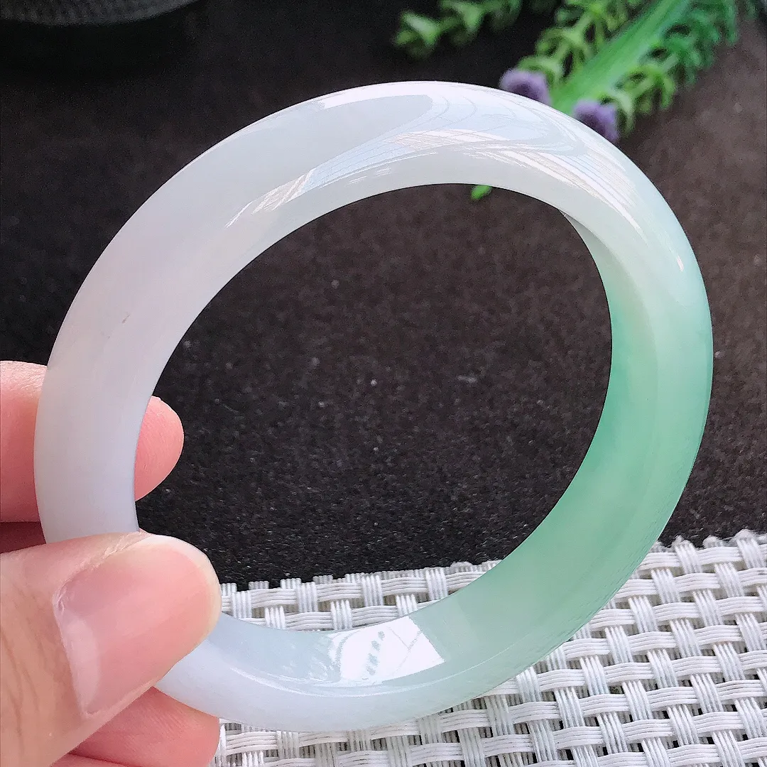 自然光57.5/12.3/8.7老坑冰胶果冻半山半水手镯宽边翡翠玉镯美人镯
