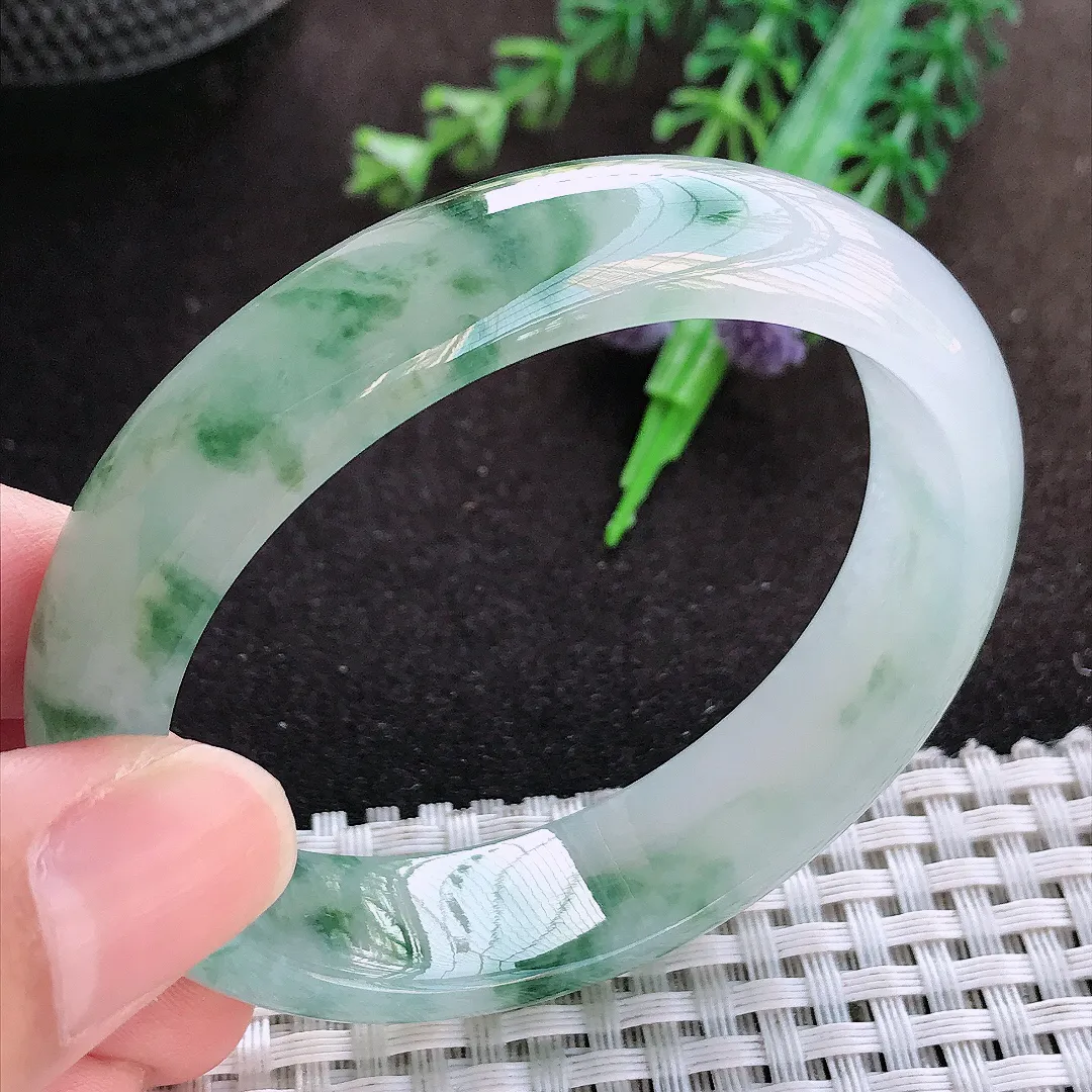 自然光54/47.8/14/7.2老坑冰透果冻胶冰飘花贵妃手镯翡翠玉镯美人镯