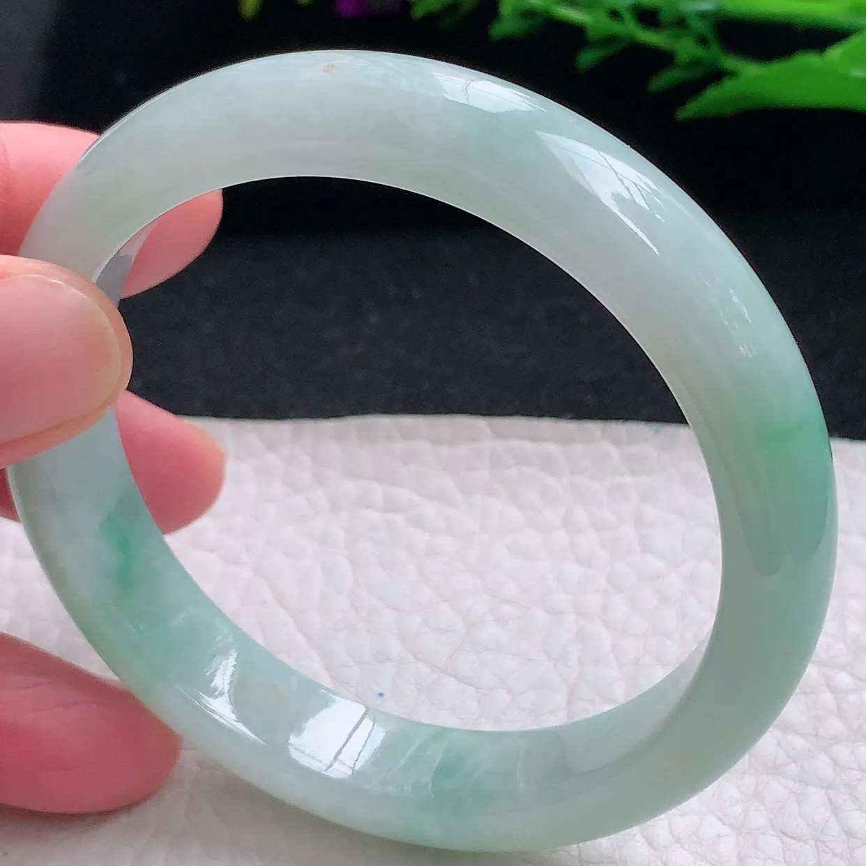 xx自然光57.5*12*7.8平安镯 天然缅甸翡翠a货冰飘绿宽边玉镯子 玉手环