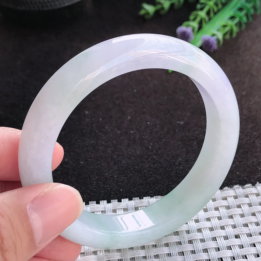 自然光55.5/12/8.6老坑秀气冰润飘花手镯宽边翡翠玉镯美人镯