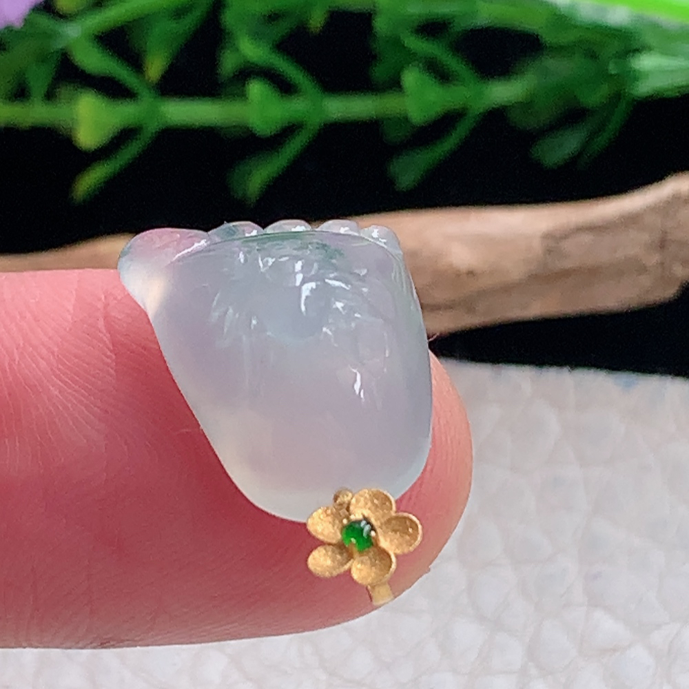 axm自然光16*13.3*9.2天然缅甸翡翠冰飘花知足常乐 小脚丫玉吊坠 锁骨坠